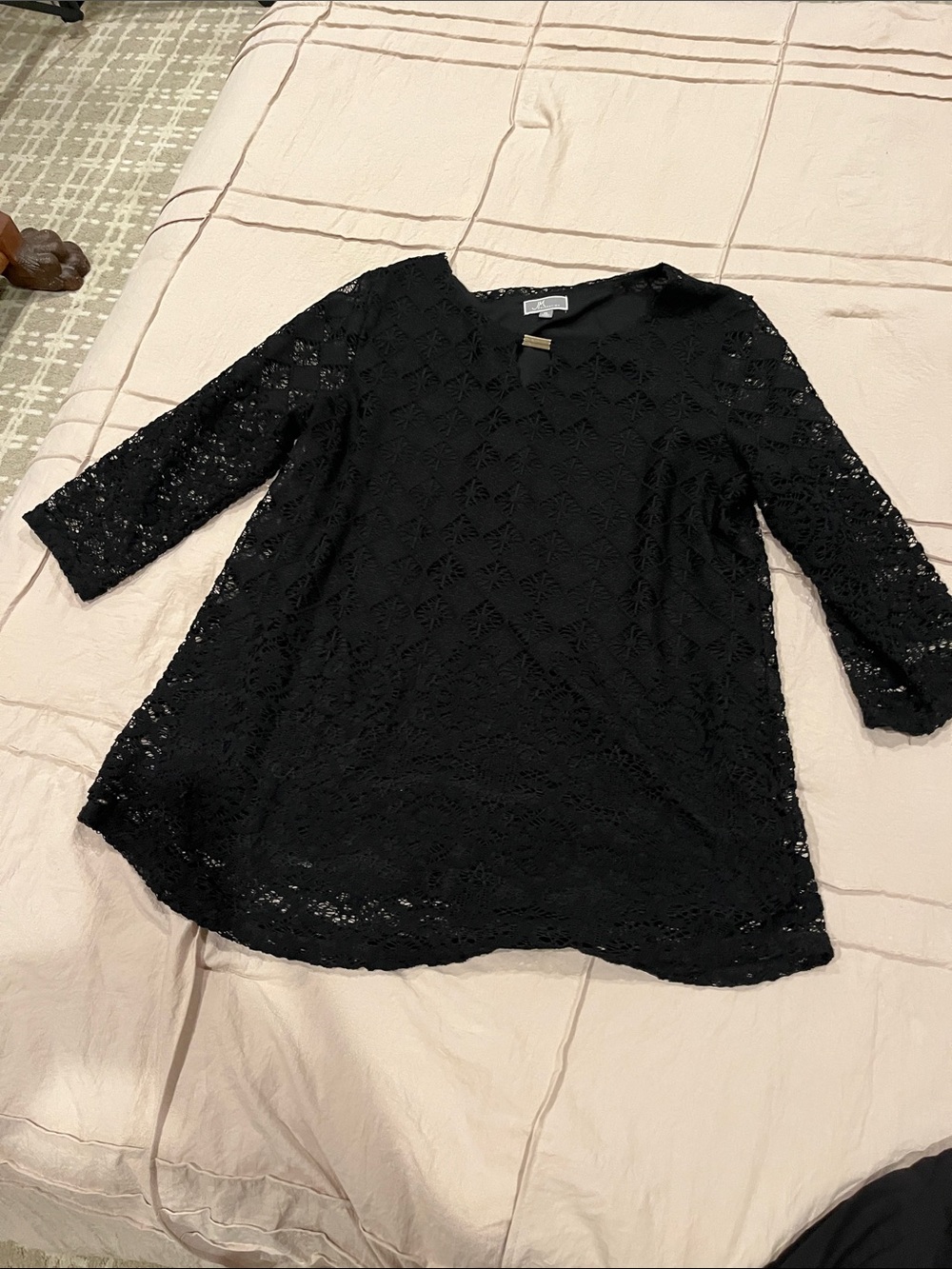JM Collection Black Lace 3/4 Sleeve Tunic